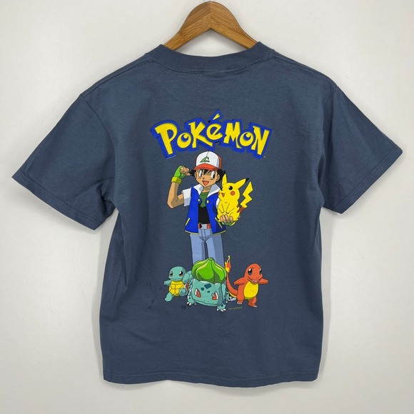 Pokemon T-Shirt Vintage 1999 Youth Size L Blue Graphic Print Double Sided Cotton - Picture 7 of 12